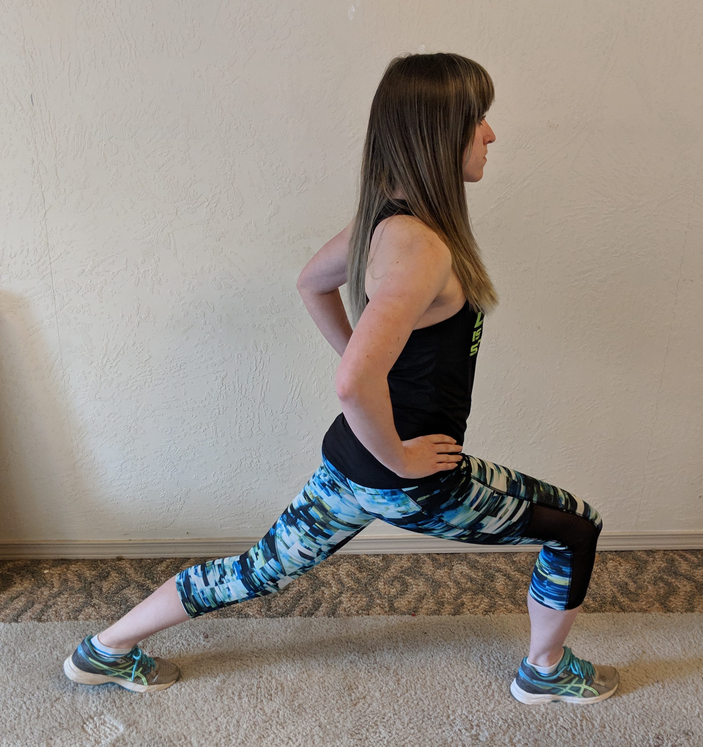 hip flexor and calf stretch side view