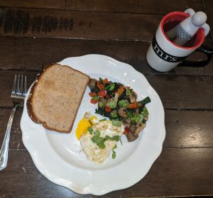 vegetable scramble with whole grain toast